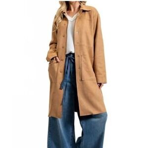 Easel Women's SZ S Collared midi length jacket faux suade minalmalist contempory